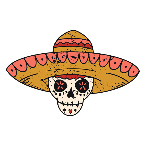 Calavera de azúcar con trazo de color de sombrero Diseño PNG