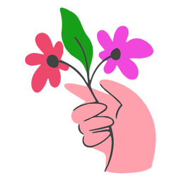 Hand holding flowers flat PNG Design