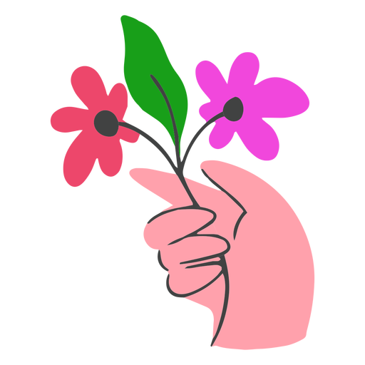 M?o segurando flores espalmadas Desenho PNG