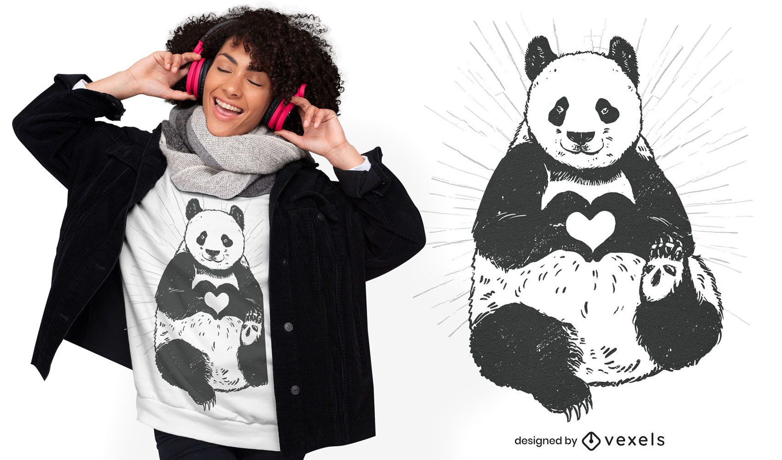 Design de camiseta de coração de panda