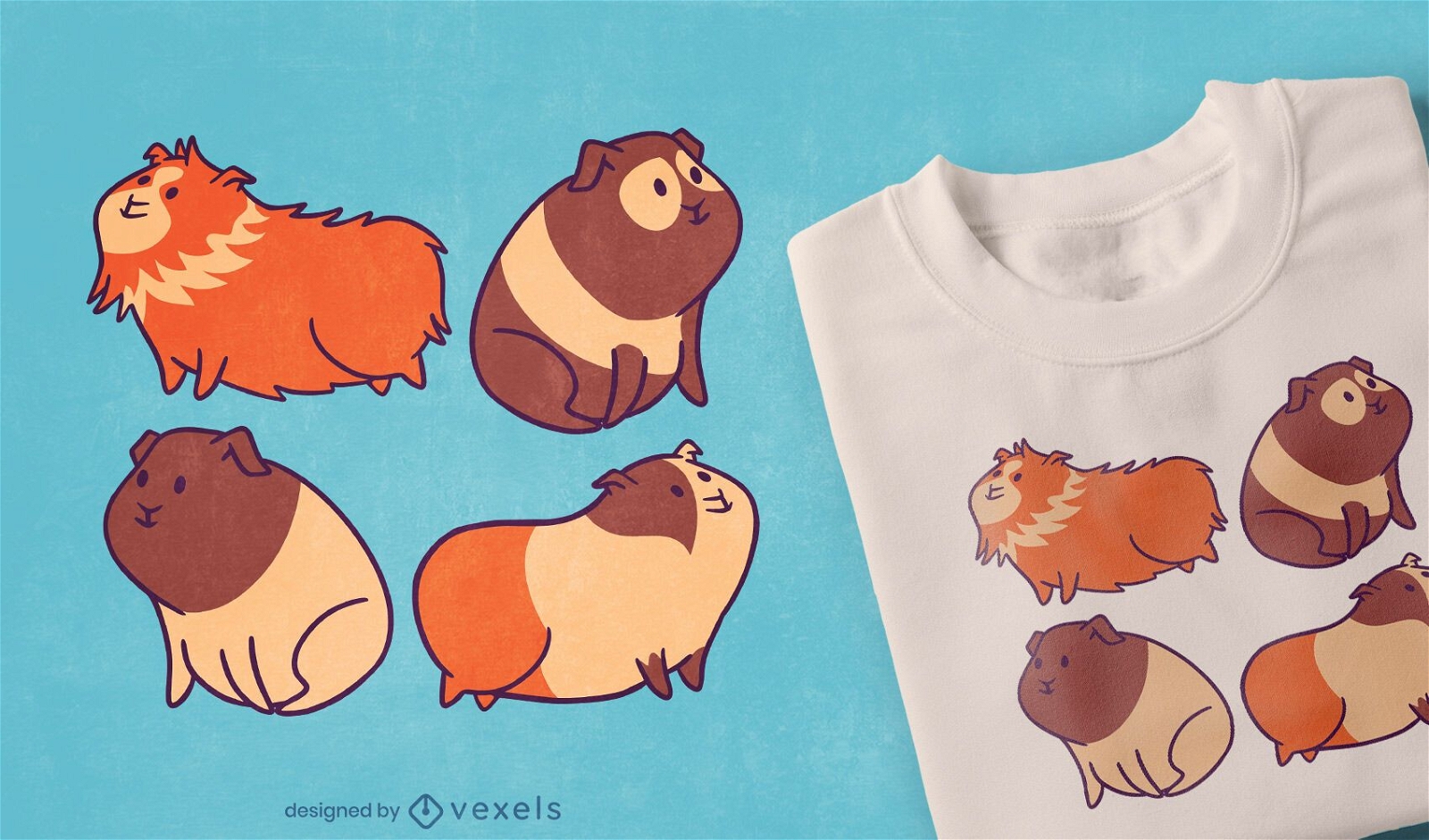 T-Shirt-Design mit vier Meerschweinchen