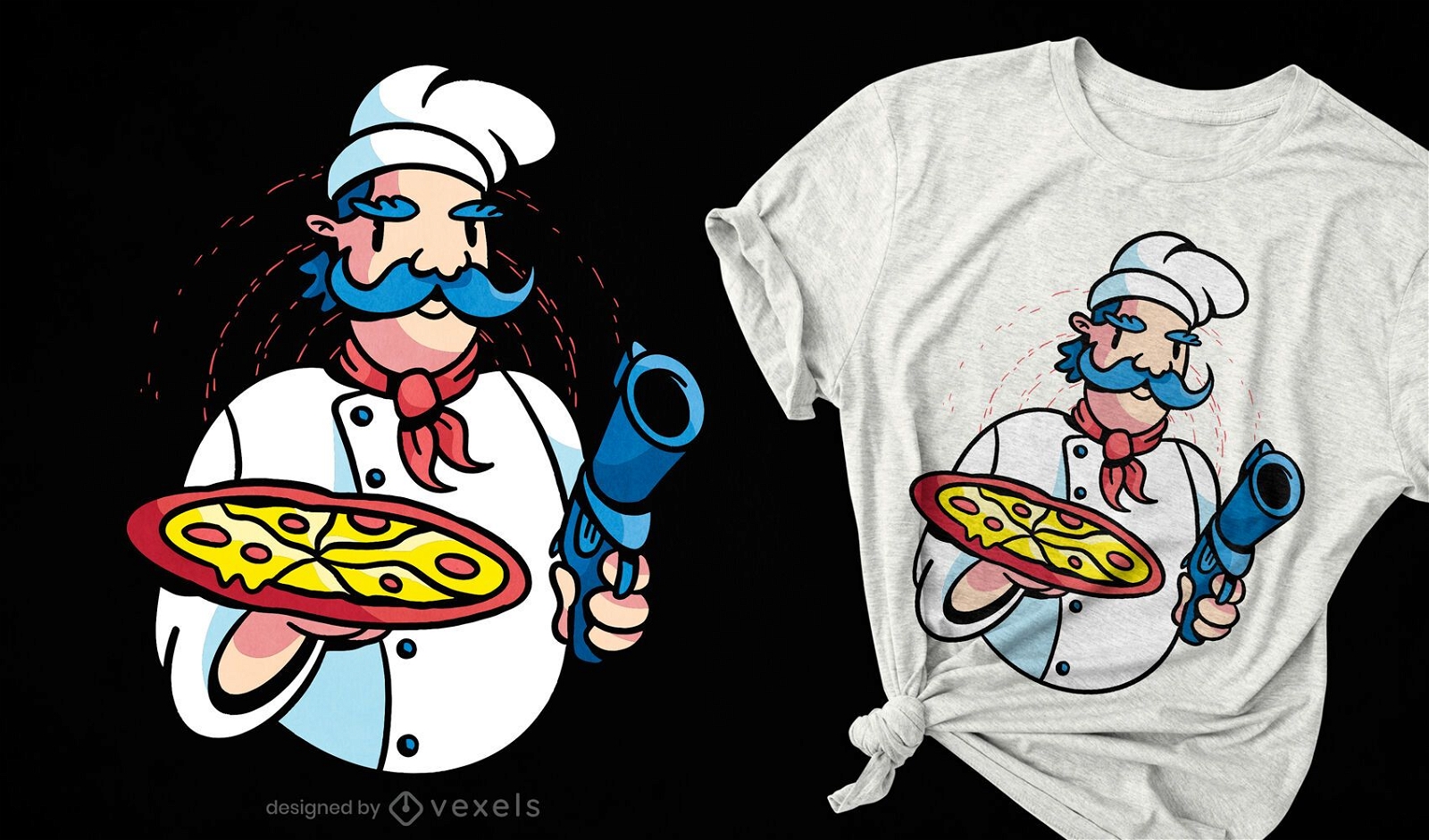 Design de t-shirt de pistola de chef de pizza
