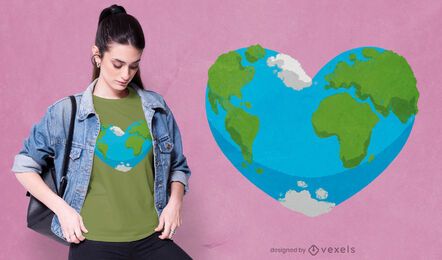 Diseño de camiseta corazón tierra