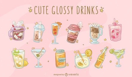 Glossy drinks vector set