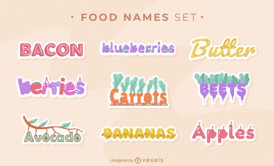 Food names sticker set Food names sticker set