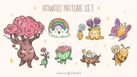 Kawaii Natur Zeichensatz