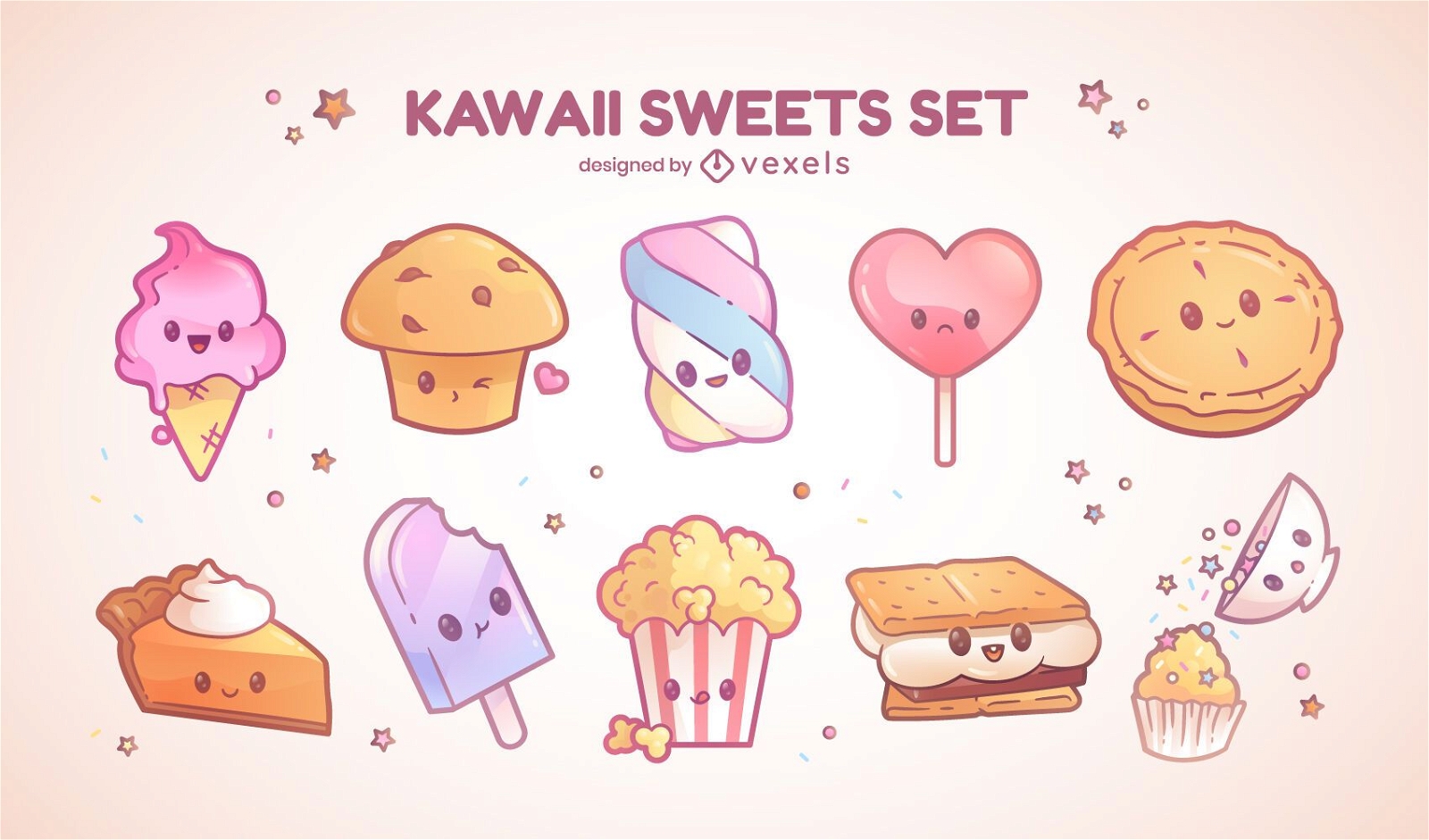 Sweet kawaii characters set