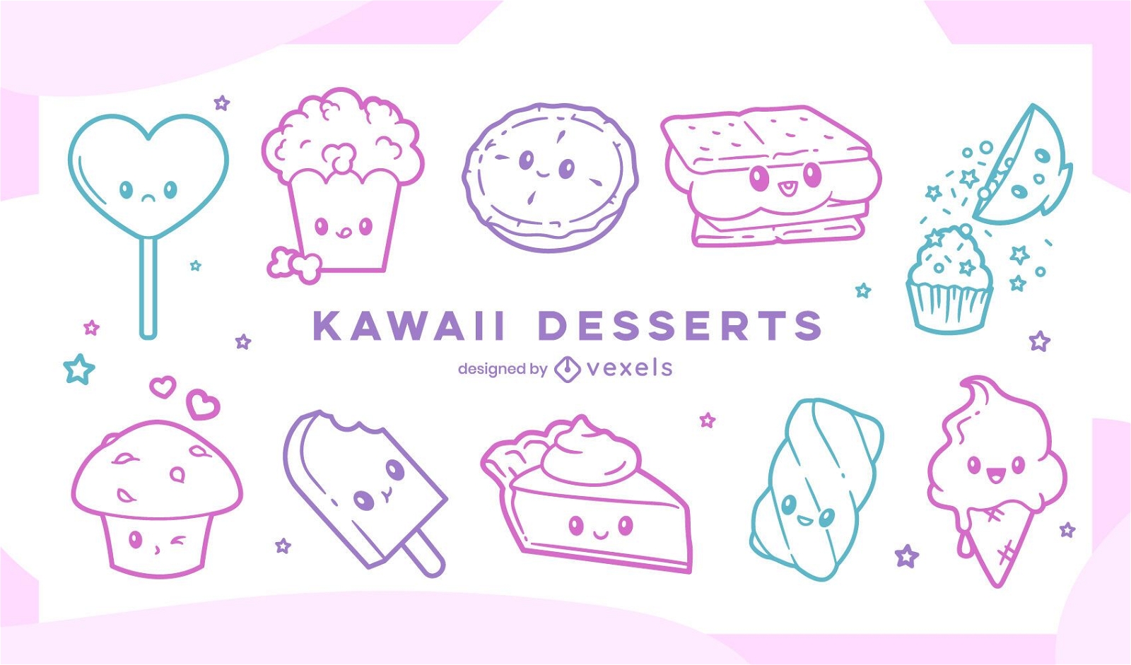 Conjunto de trazos kawaii dulce