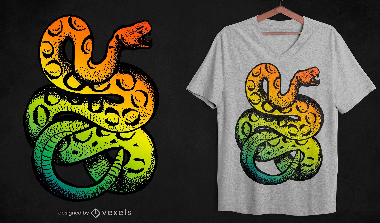 Diseño de camiseta de serpiente de cascabel arcoíris