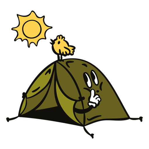 Camping tent with bird cartoon