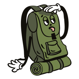 Tired camping backpack cartoon PNG Design