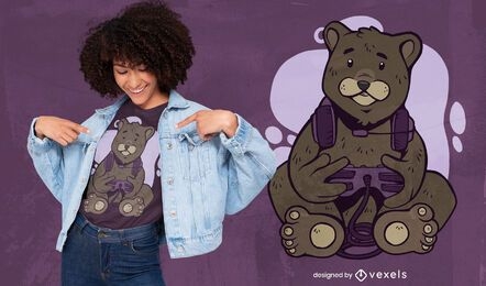 Lindo diseño de camiseta de oso gamer
