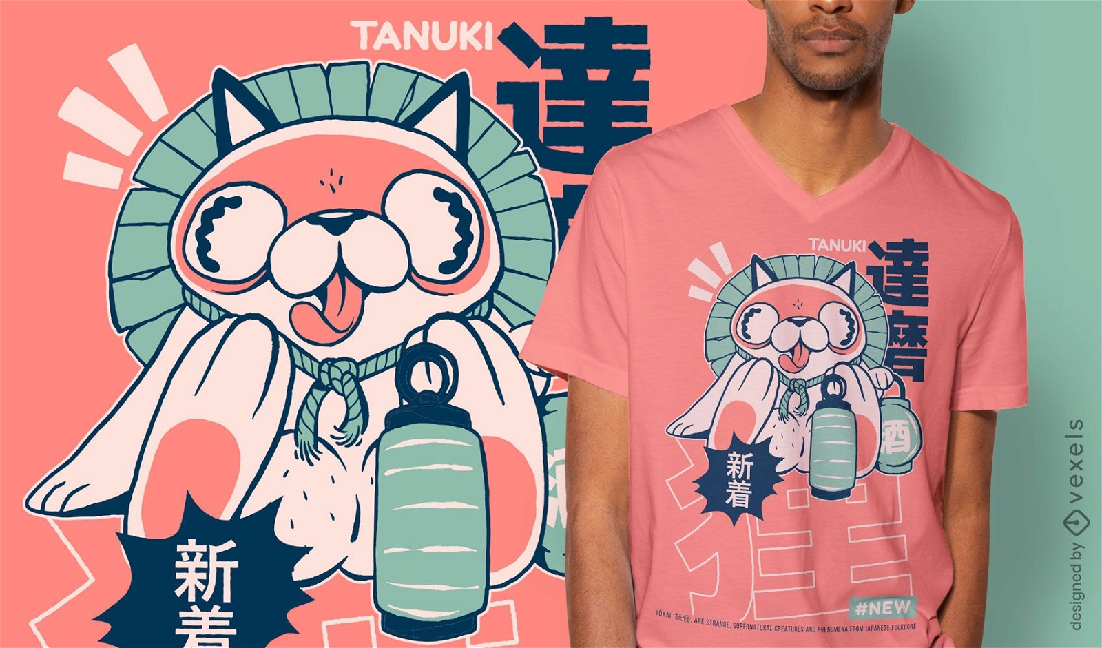 Diseño de camiseta tanuki japanese yokai