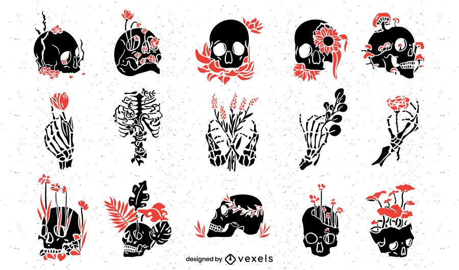 Conjunto de recortes de calavera botánica Conjunto de recortes de calavera botánica