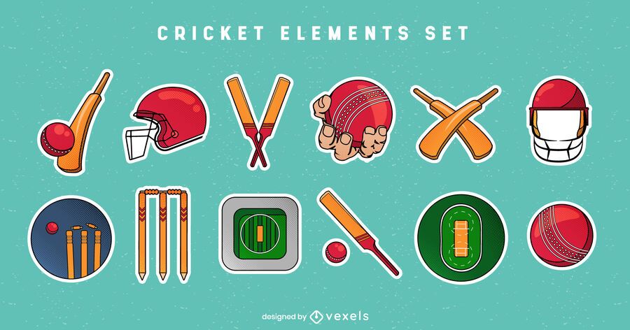 Conjunto de elementos de cricket Conjunto de elementos de cricket