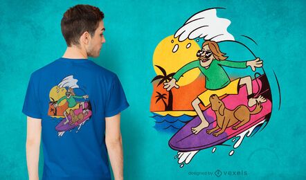 Diseño de camiseta de perro surfista