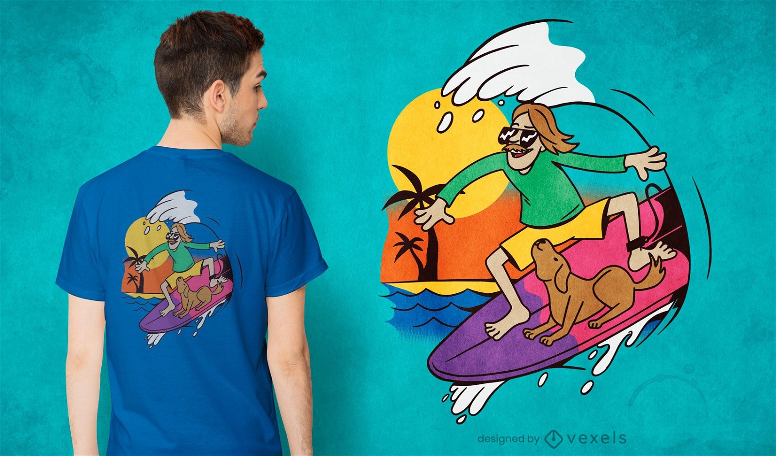 Design de camiseta para cachorro surfista