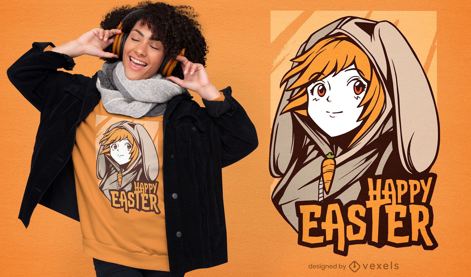 Design de camiseta de menina de anime de páscoa