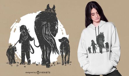 Diseño de camiseta de niña y animales.
