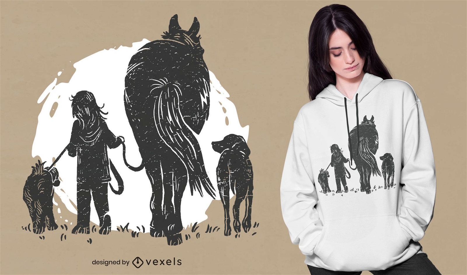 Girl and animals t-shirt design