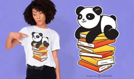 Diseño de camiseta de libros de panda.