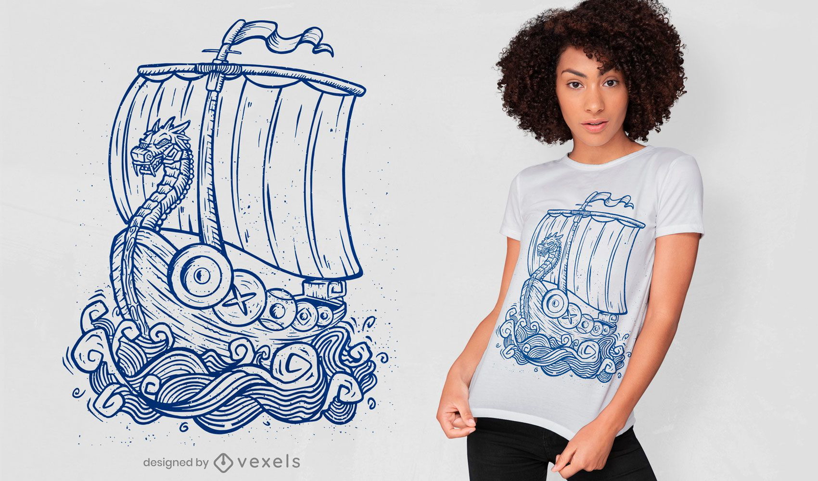 Diseño de camiseta dibujada a mano de barco vikingo