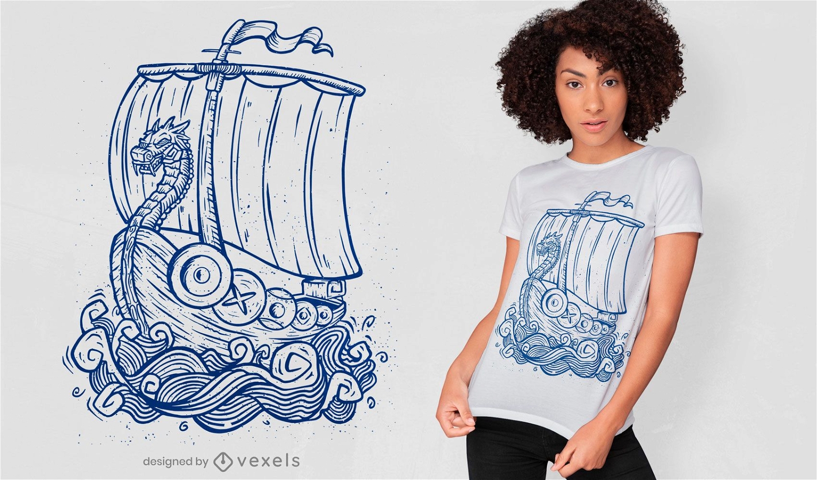 Wikingerschiff handgezeichnetes T-Shirt-Design