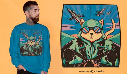 Diseño de camiseta de piloto de gato.