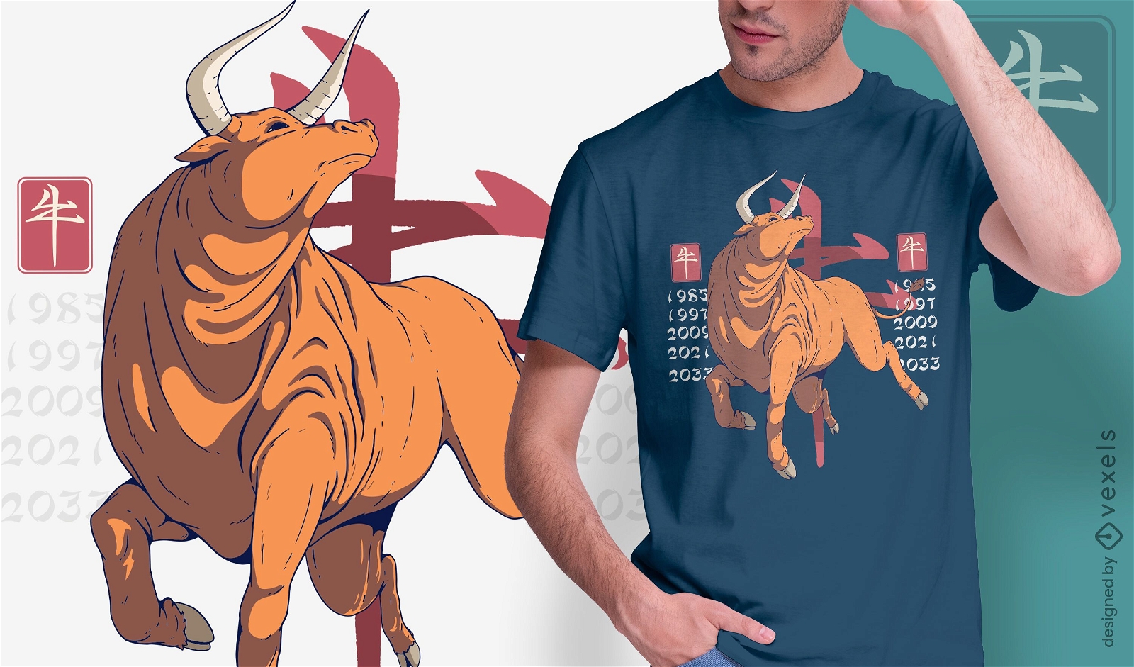 Design de camiseta do zodíaco chinês Boi