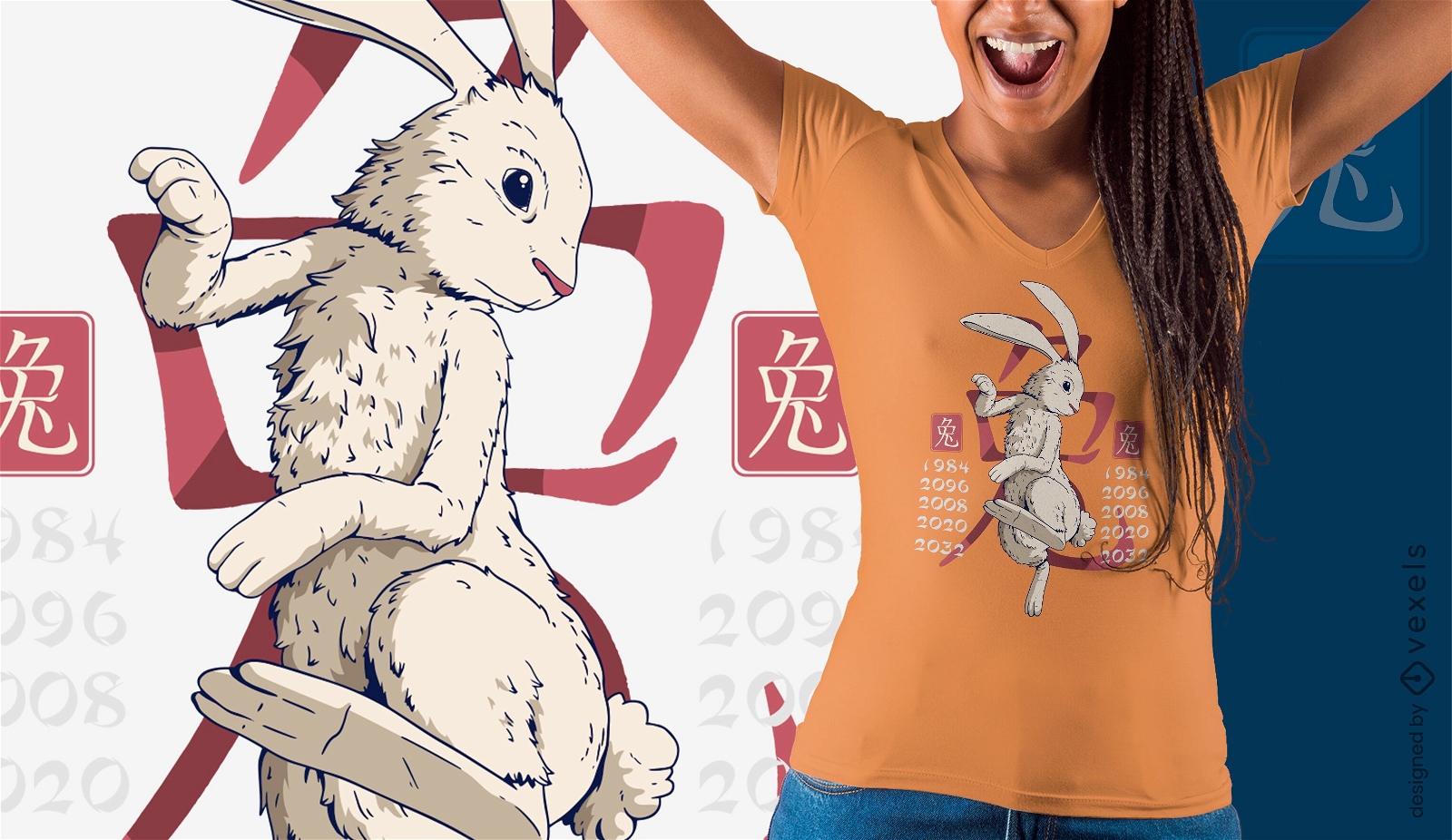 Diseño de camiseta año del conejo.