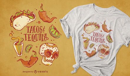 Diseño de camiseta de tacos y tequila.