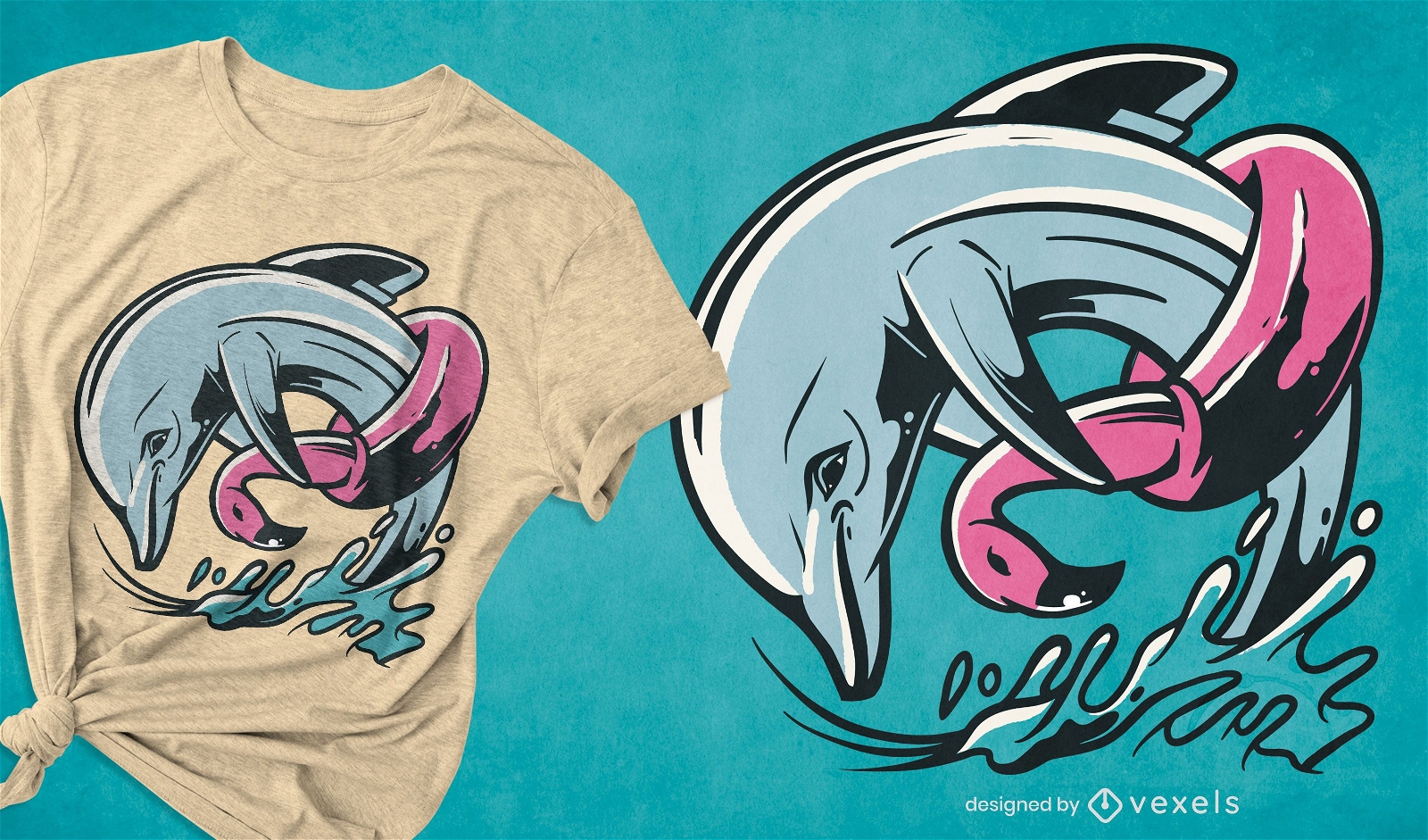 Design de camiseta golfinho flutuante