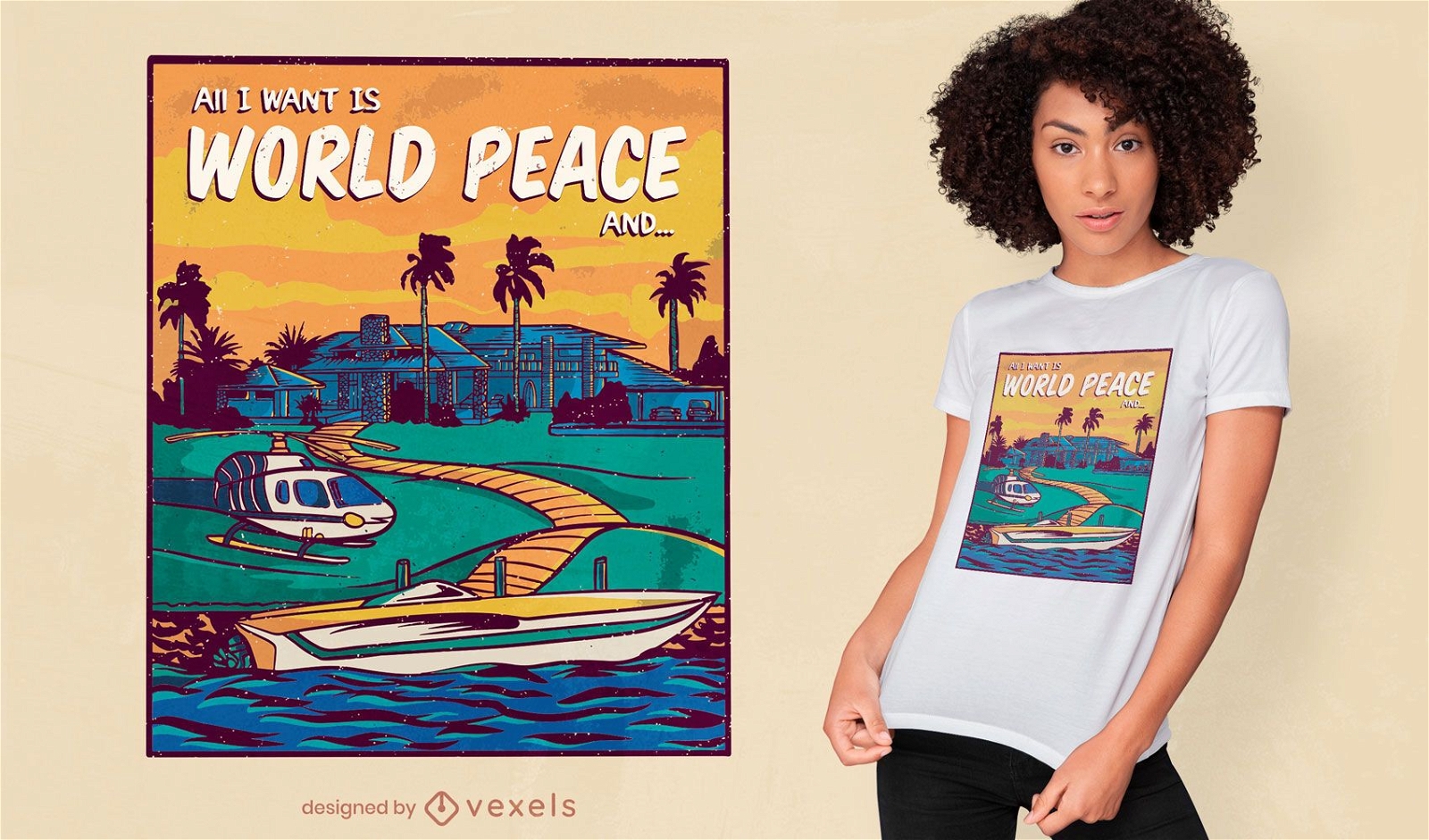 Design de camisetas para paz mundial e dinheiro