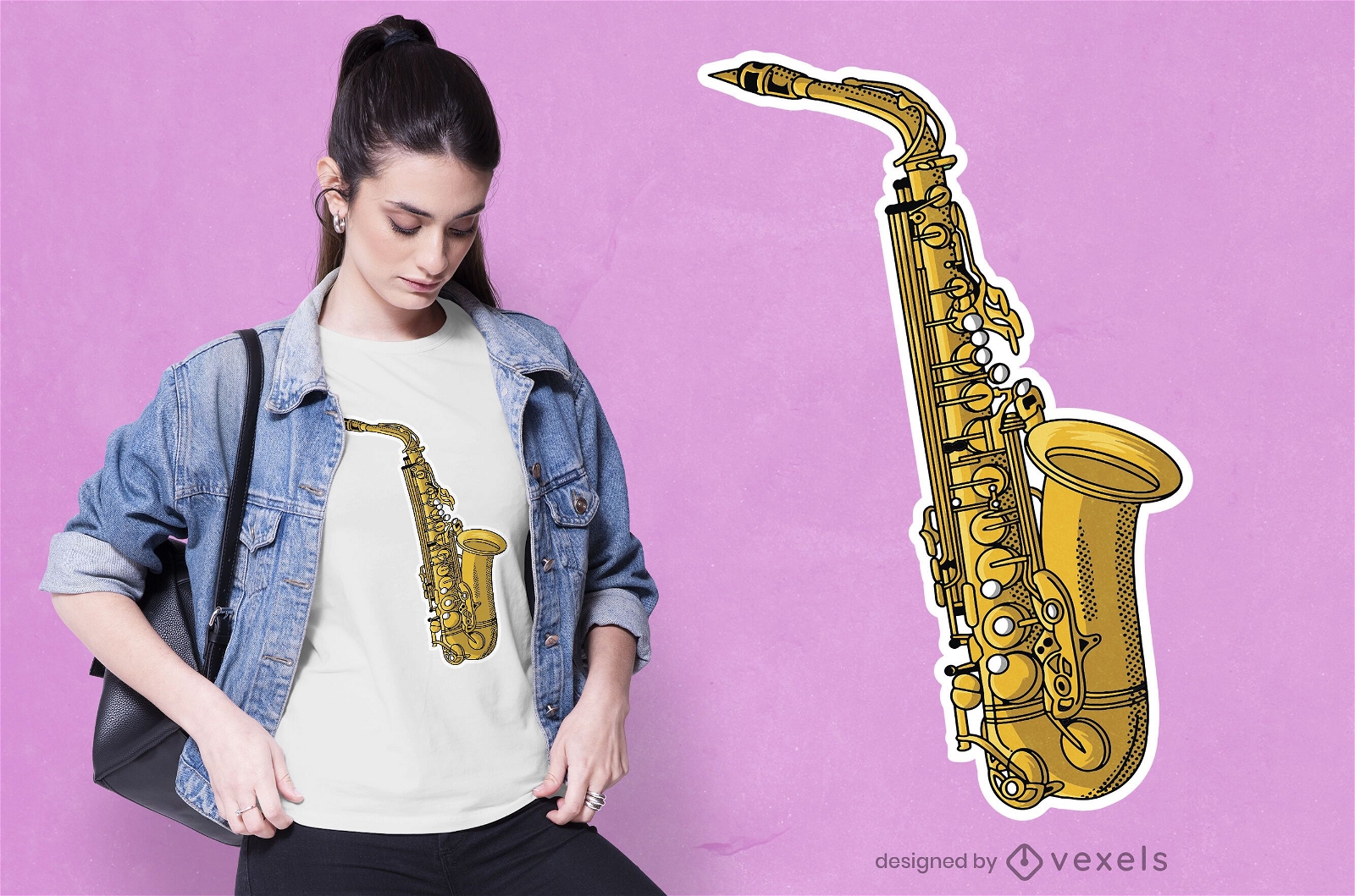 Diseño de camiseta de instrumento de saxofón.