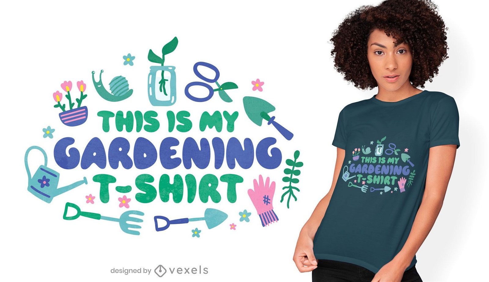 Design de camisetas de ferramentas de jardinagem