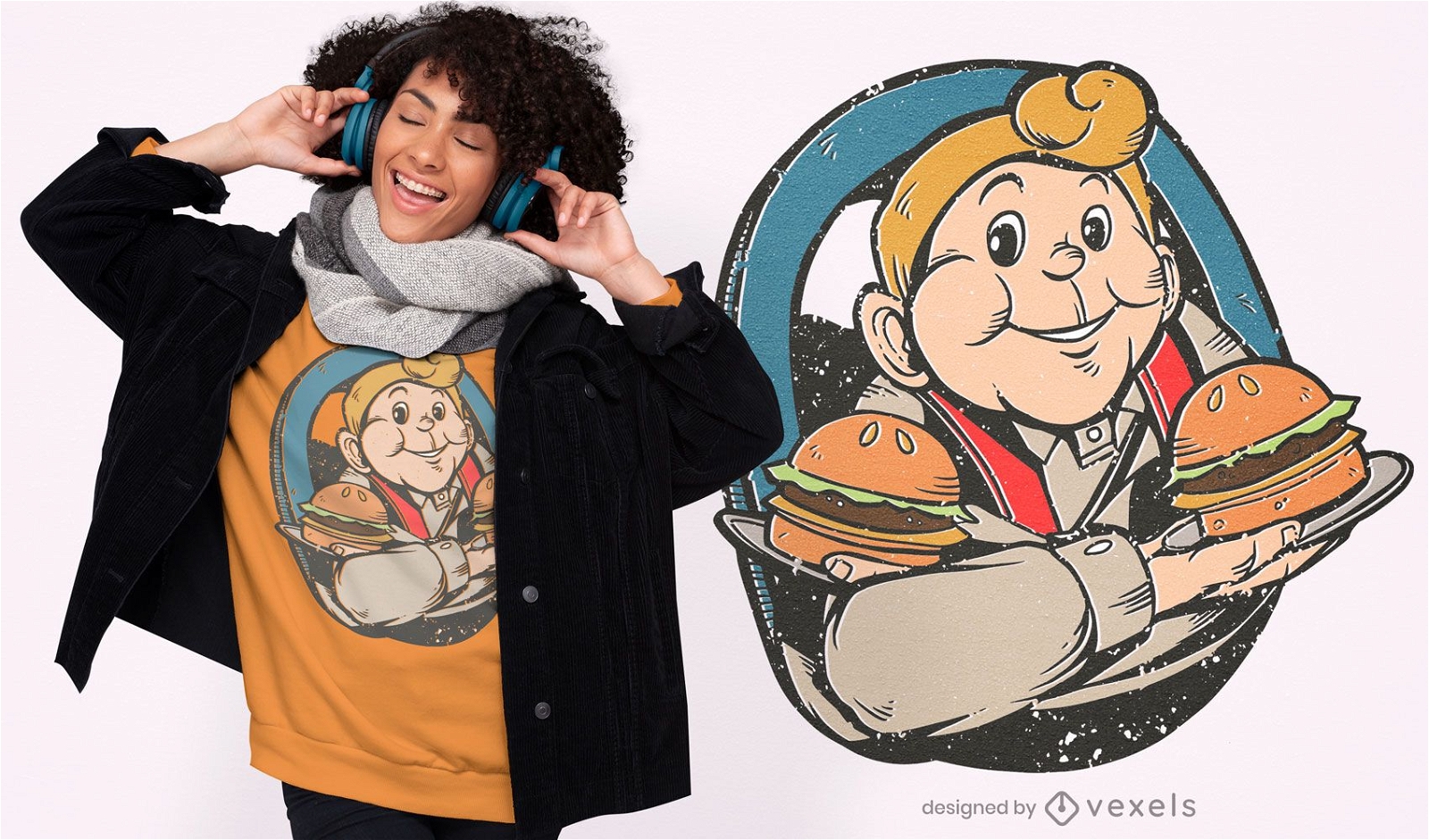 Design vintage de camiseta masculina de hambúrguer