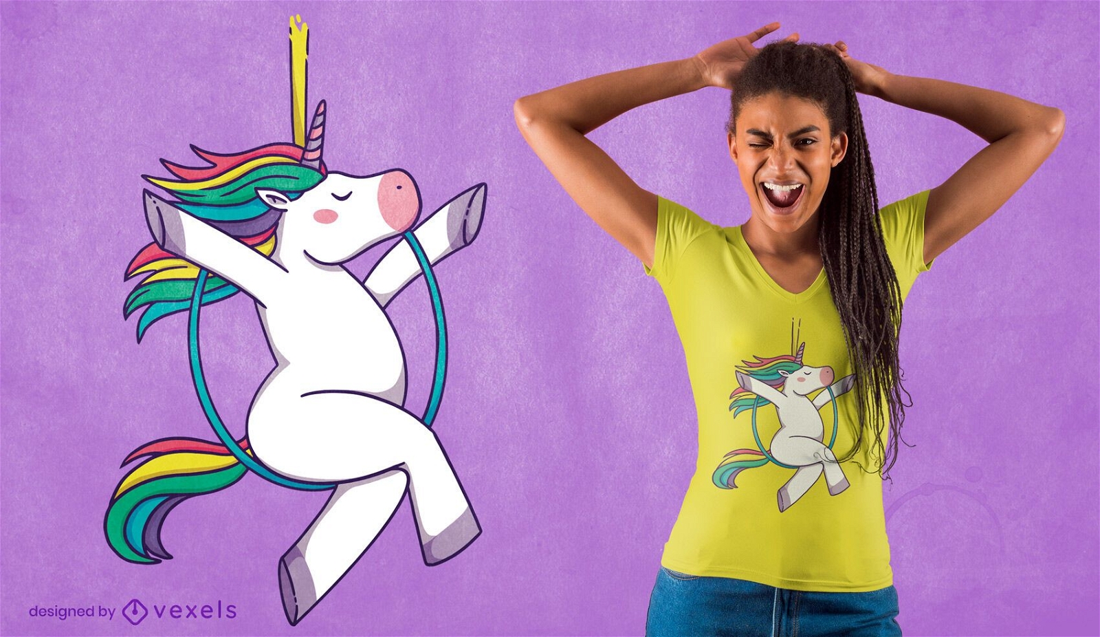 Diseño de camiseta de unicornio de aro aéreo.