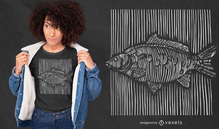 Desenho de t-shirt com linhas 3D carpa peixe Desenho de t-shirt com linhas 3D carpa peixe