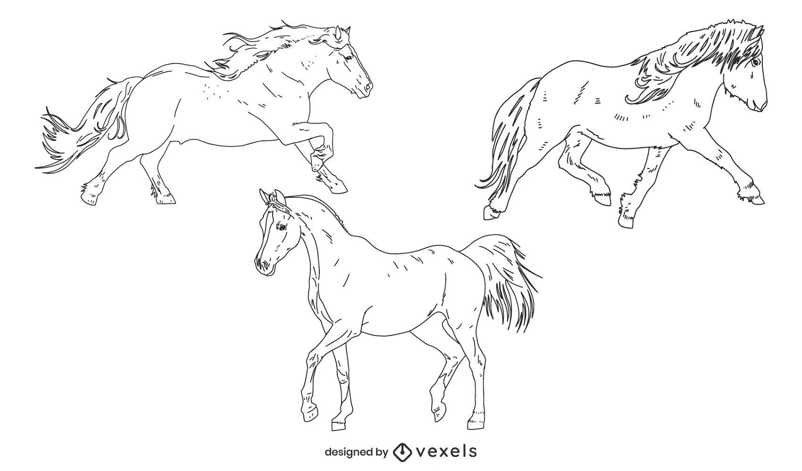 Horses thin-line set
