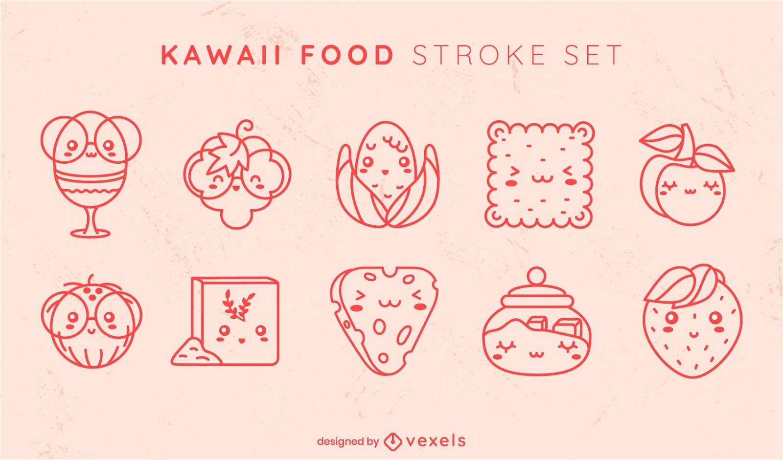 Conjunto de trazos de comida kawaii