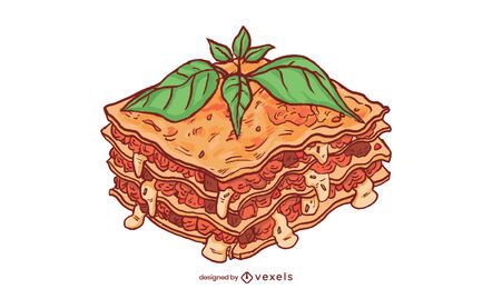Diseño de ilustración de lasaña de carne