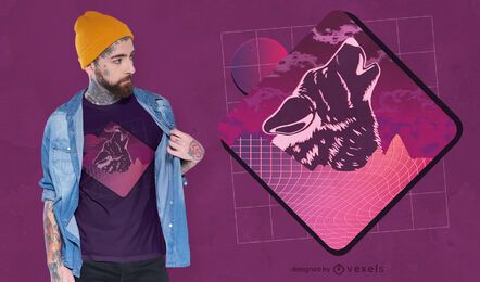 Design de t-shirt do lobo Vaporwave