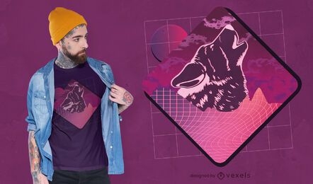 Vaporwave wolf t-shirt design