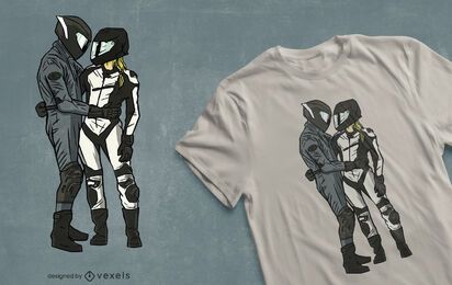 Design de t-shirt de casal de motociclistas Design de t-shirt de casal de motociclistas