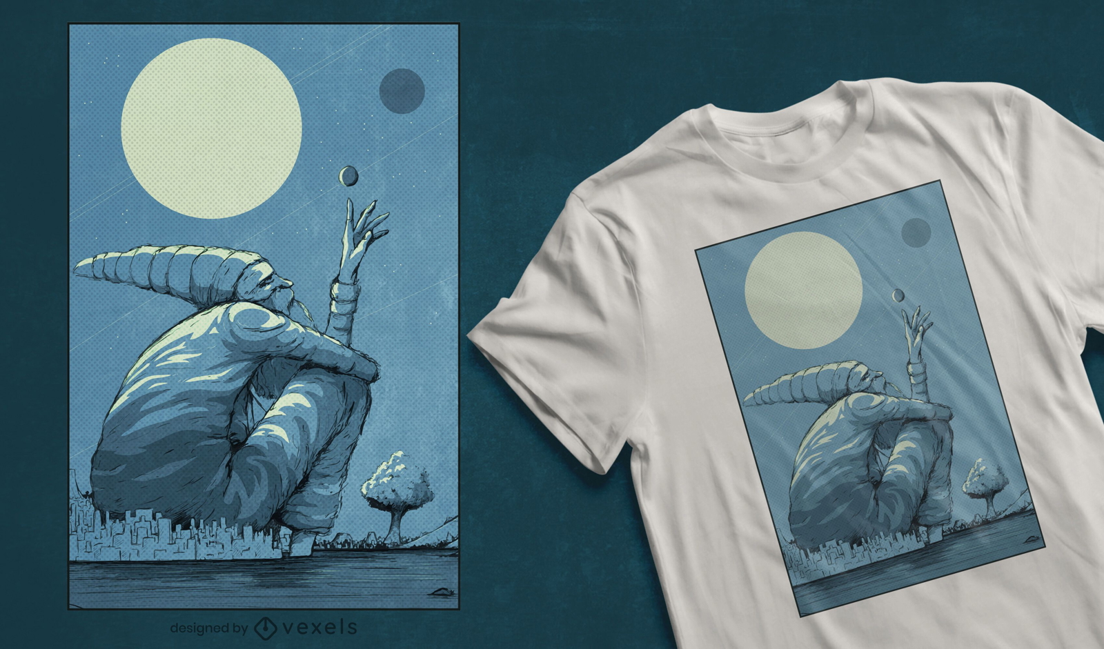 Desenho de t-shirt de gnomo com paisagem