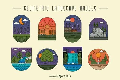 Conjunto de insignias de naturaleza de paisaje geométrico