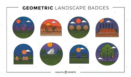 Conjunto de insignias de paisaje geométrico