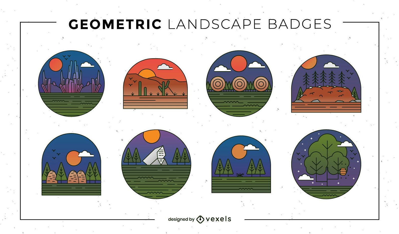Conjunto de insignias de paisaje geométrico
