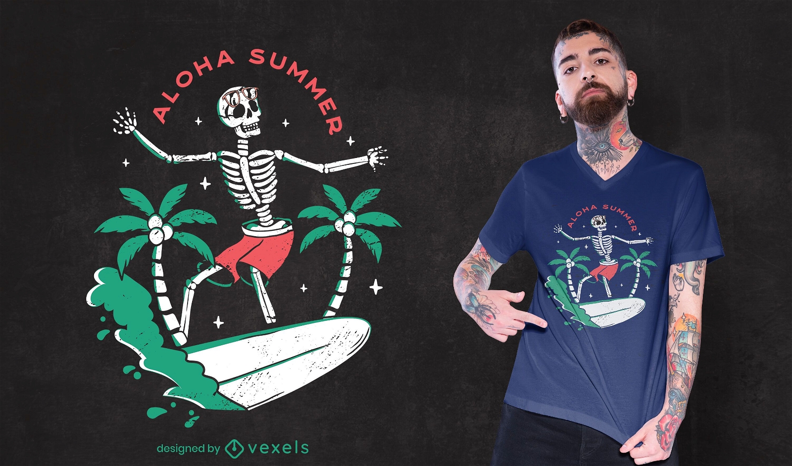 Desenho de esqueleto de camiseta de verão