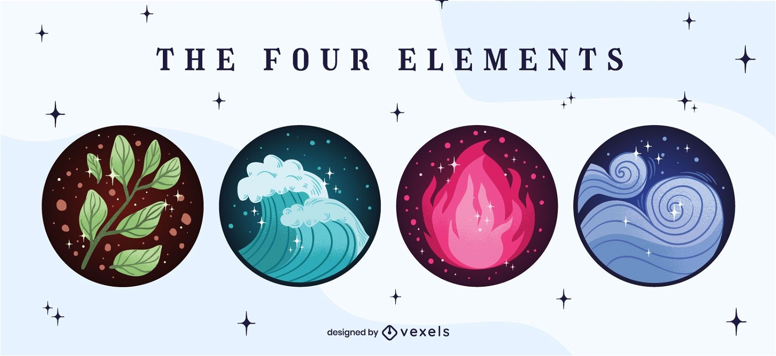 Conjunto de insignias de cuatro elementos.
